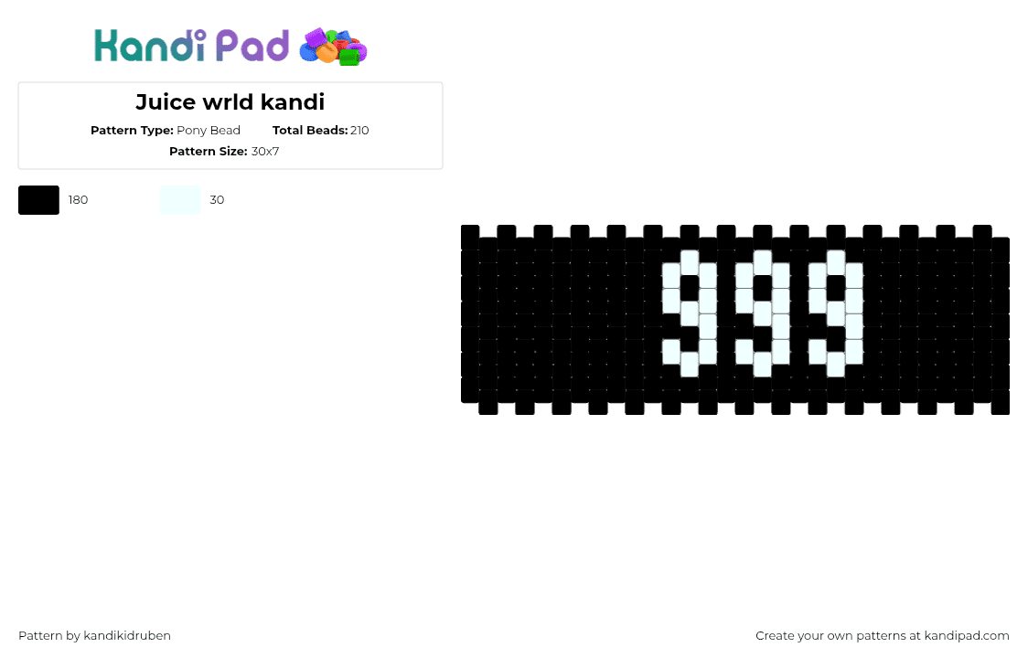 Juice wrld kandi - Pony Bead Pattern by kandikidruben on Kandi Pad - 999,juice wrld,rap,cuff,music,black,white