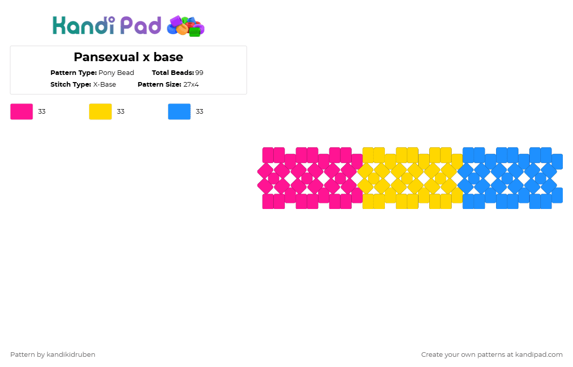 Pansexual x base - Pony Bead Pattern by kandikidruben on Kandi Pad - pink,yellow,light blue