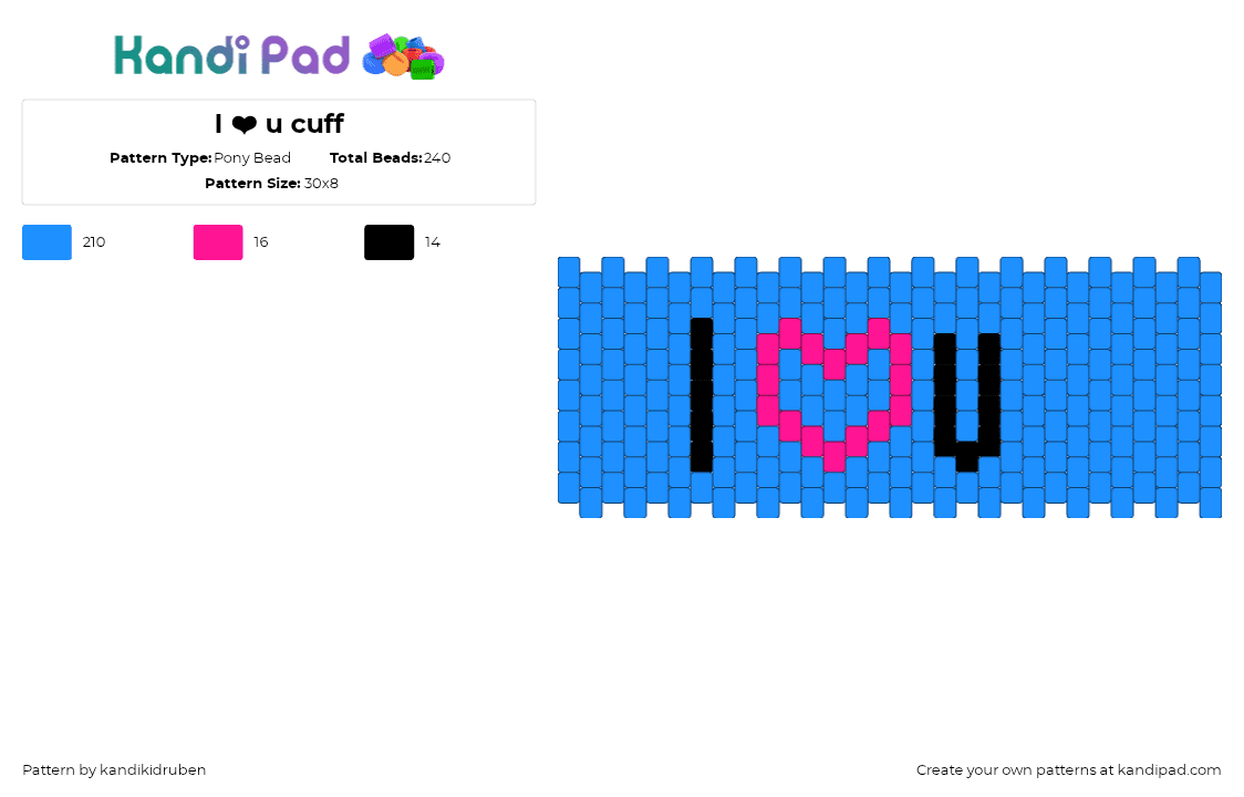 I ❤ u cuff - Pony Bead Pattern by kandikidruben on Kandi Pad - 