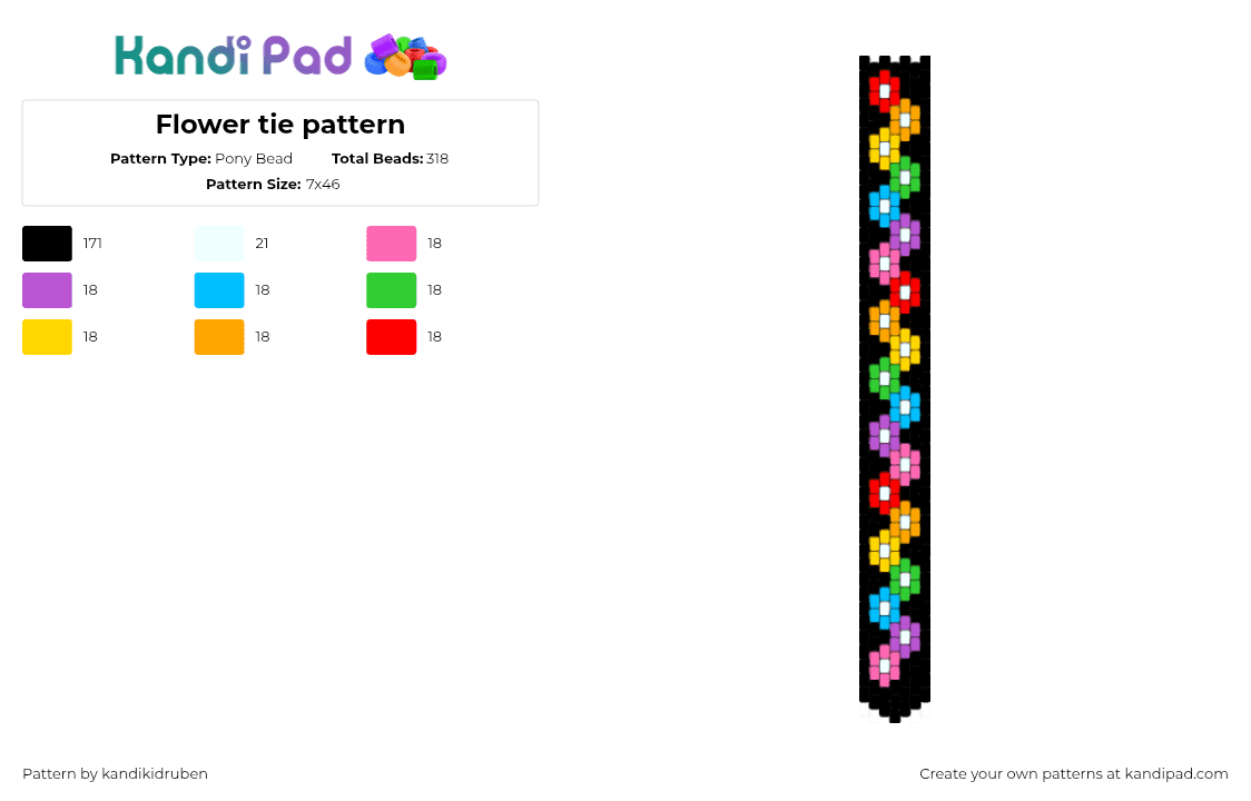 Flower tie pattern - Pony Bead Pattern by kandikidruben on Kandi Pad - flowers,zigzag,necktie,tie,clothing,colorful,black
