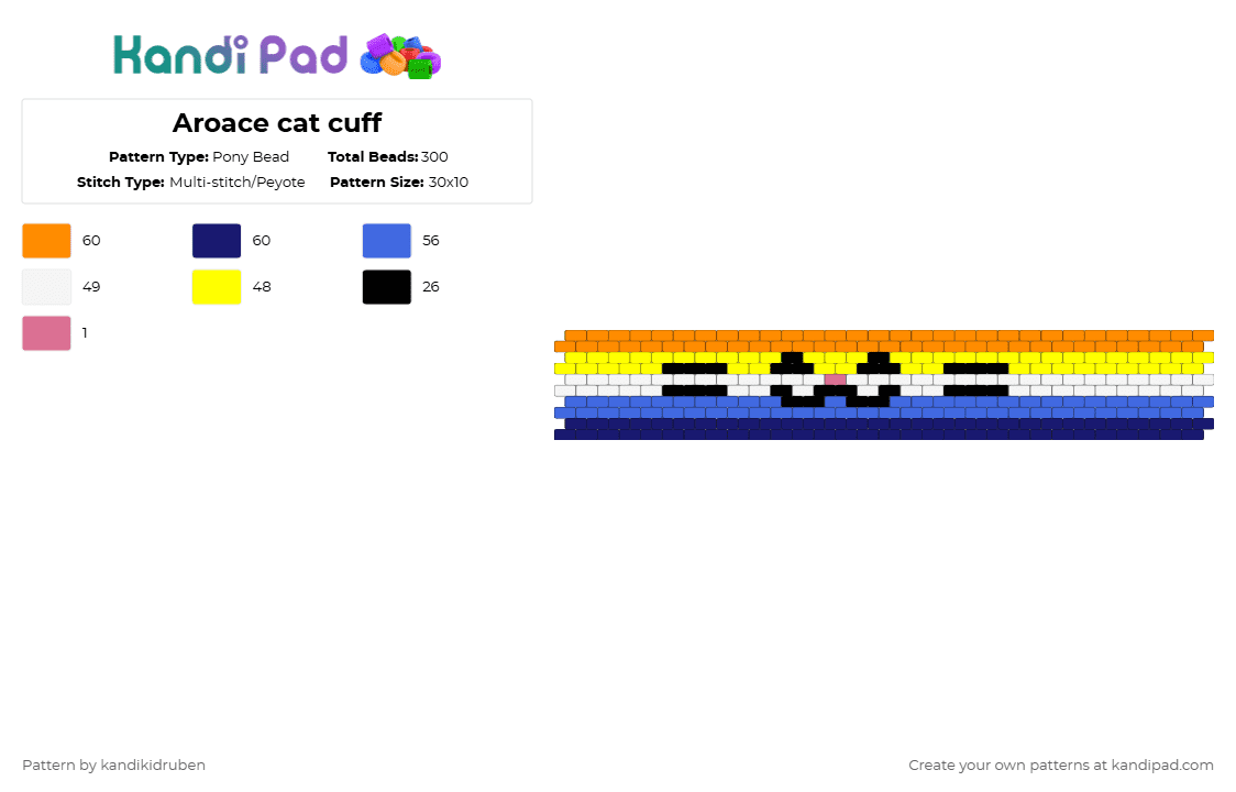 Aroace cat cuff - Pony Bead Pattern by kandikidruben on Kandi Pad - orange,yellow,blue,purple