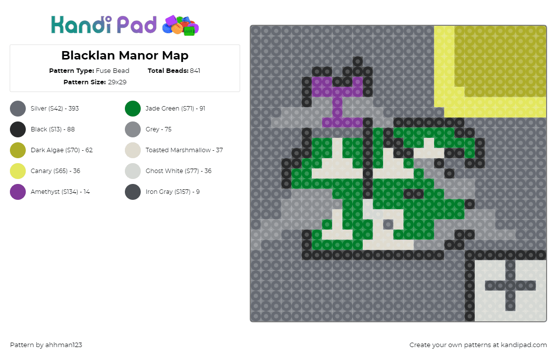 Blacklan Manor Map - Fuse Bead Pattern by ahhman123 on Kandi Pad - blacklands manor orphanage,mr hopps playhouse,map,video game,horror,green,gray