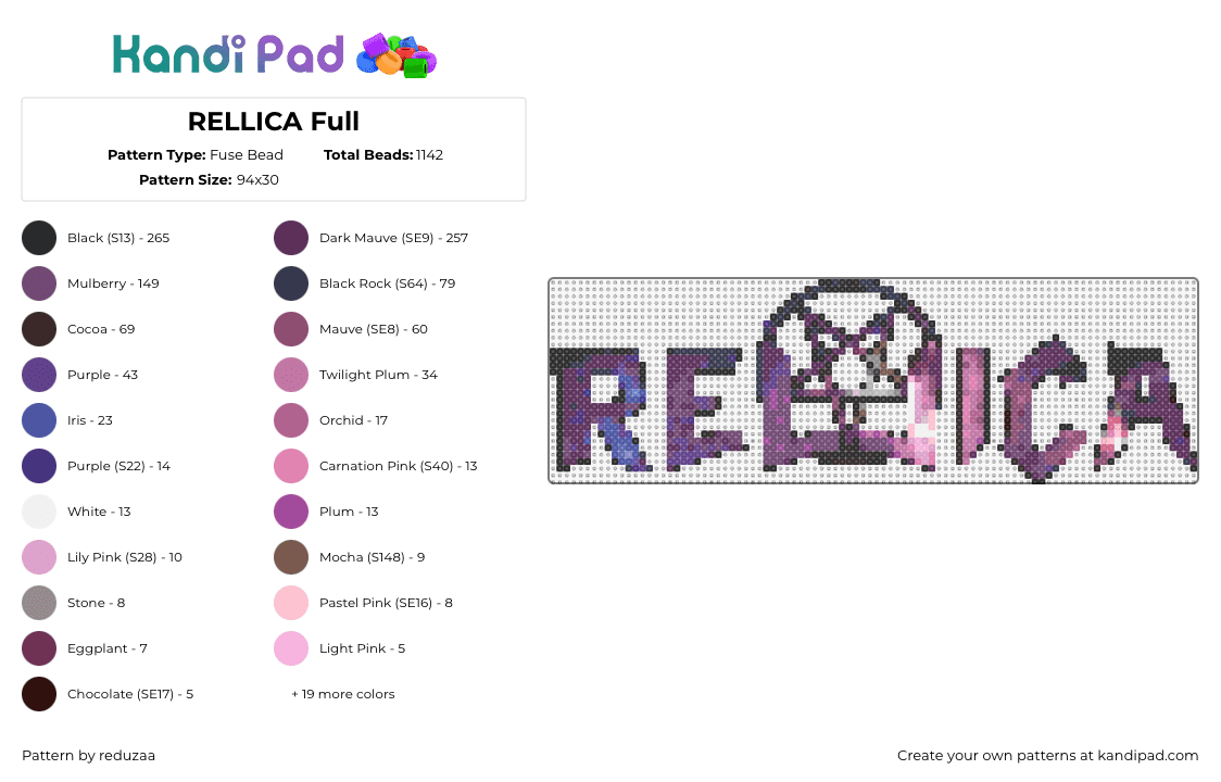 RELLICA Full - Fuse Bead Pattern by reduzaa on Kandi Pad - rellica,logo,pentagram,star,hip hop,rap,music,purple,pink