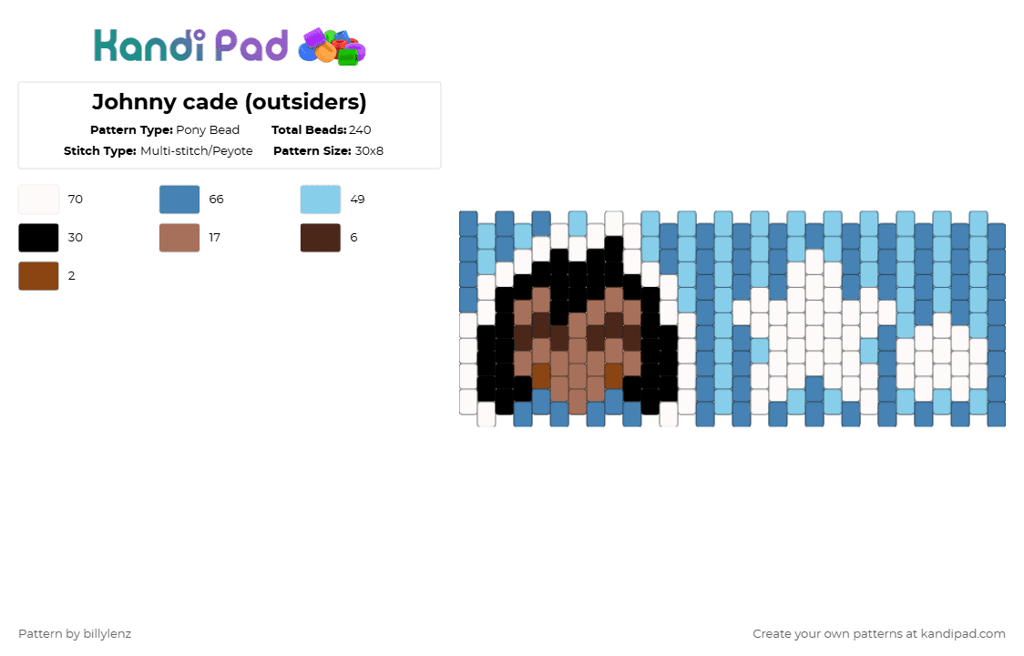 Johnny cade (outsiders) - Pony Bead Pattern by billylenz on Kandi Pad - blue,light blue,outsiders,johnny cade