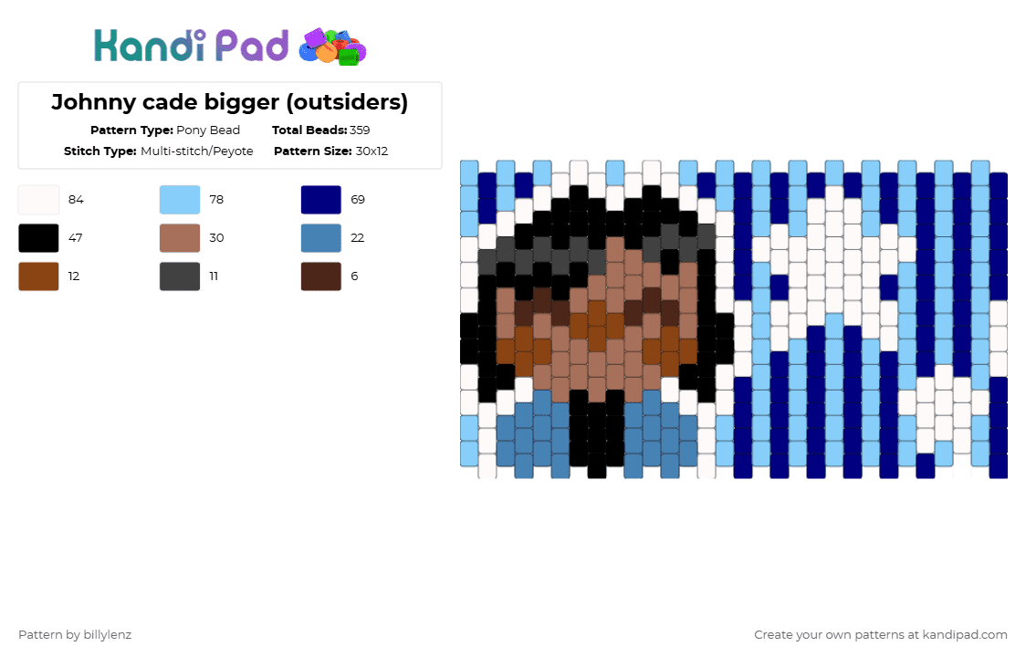 Johnny cade bigger (outsiders) - Pony Bead Pattern by billylenz on Kandi Pad - purple,light blue,outsider,johnny cade