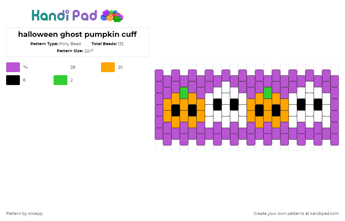 halloween ghost pumpkin cuff - Pony Bead Pattern by kikiepp on Kandi Pad - pumpkins,ghosts,cute,halloween,simple,cuff,festive,orange,white,purple