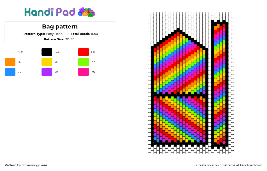 Bag pattern - Pony Bead Pattern by chikennuggie44 on Kandi Pad - neon,rainbow,diagonal,stripes,bag,panel,colorful