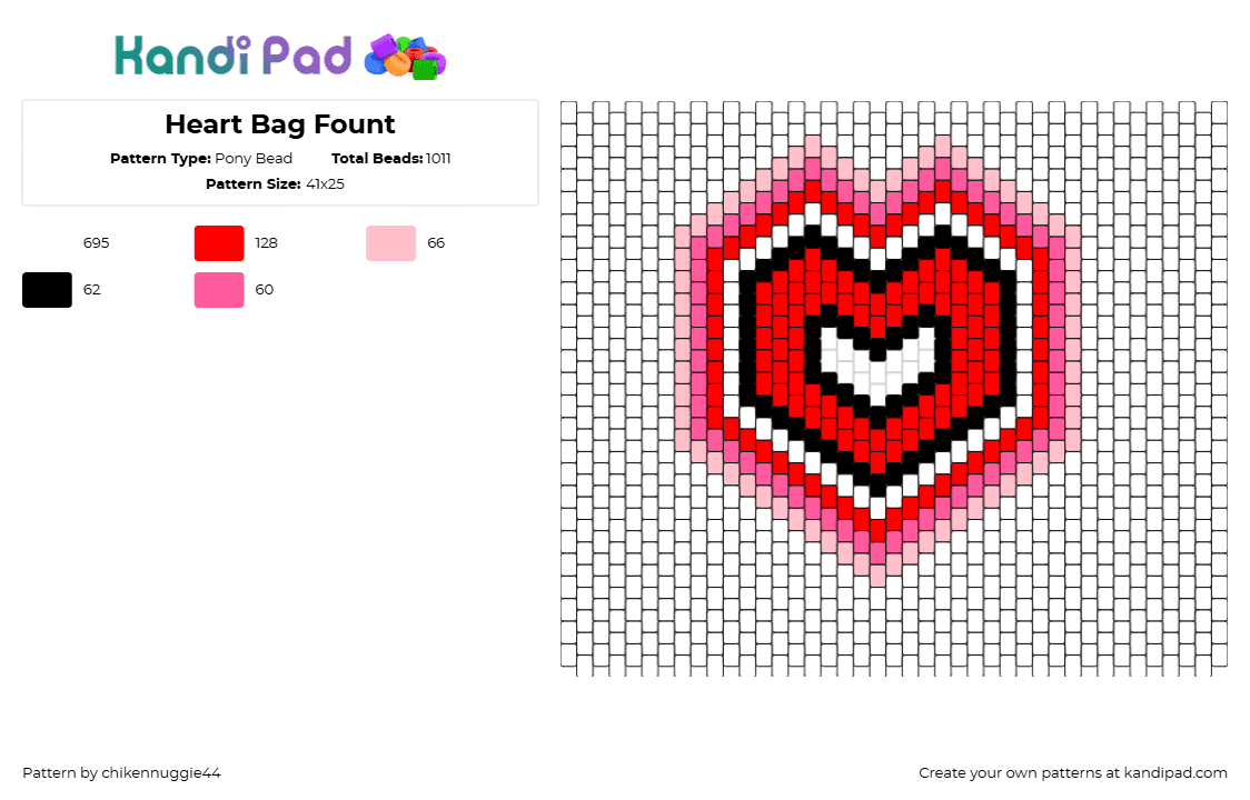 Heart Bag Fount - Pony Bead Pattern by chikennuggie44 on Kandi Pad - heart,love,bag,panel,valentine,red,white