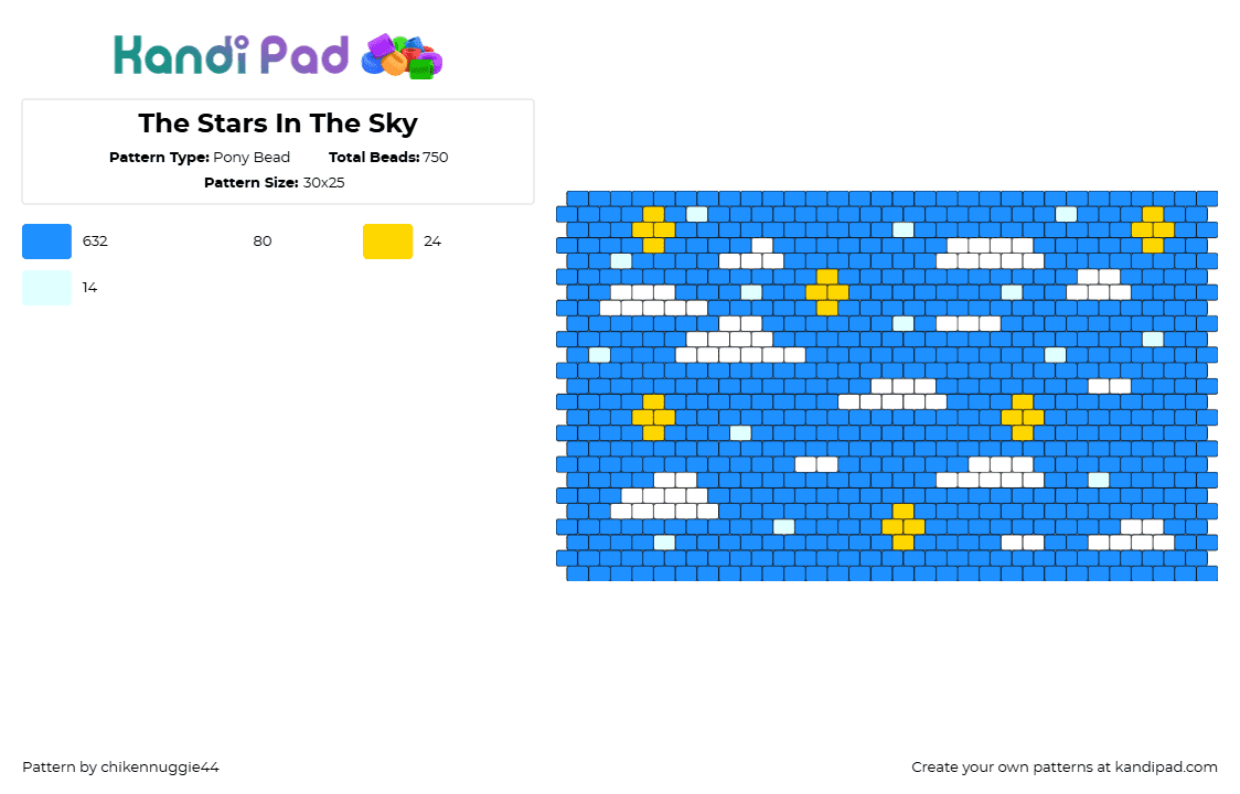 The Stars In The Sky - Pony Bead Pattern by chikennuggie44 on Kandi Pad - sky,clouds,stars,panel,light blue,white
