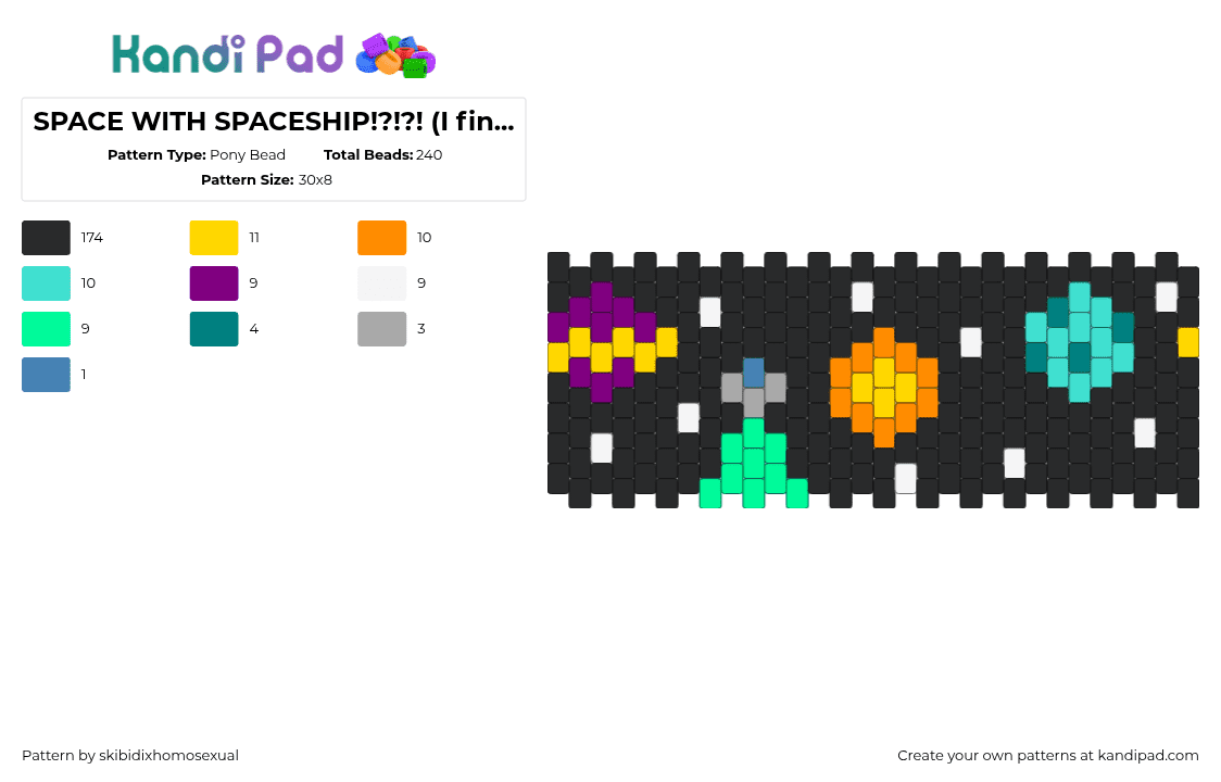 SPACE WITH SPACESHIP!?!?! (I finally came up with a good idea :3) - Pony Bead Pattern by skibidixhomosexual on Kandi Pad - space,planets,black,yellow,orange,light blue,colorful,stars,ufo,spaceship,sun,saturn