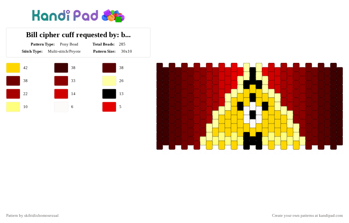 Bill cipher cuff requested by: billcipher1 - Pony Bead Pattern by skibidixhomosexual on Kandi Pad - brown,bill,bill cipher,gravity falls,gvf,cipher,billcipher,triangle,yellow