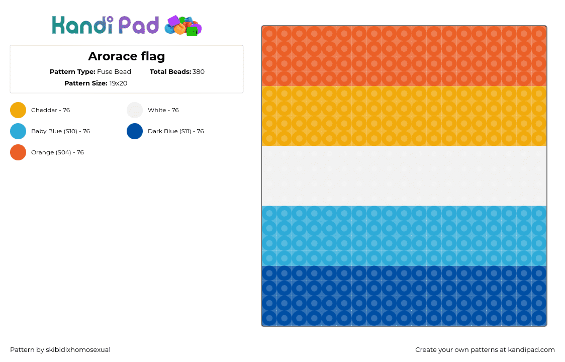 Arorace flag - Fuse Bead Pattern by skibidixhomosexual on Kandi Pad - aroace,pride,panel,flag,orange,yellow,light blue,blue