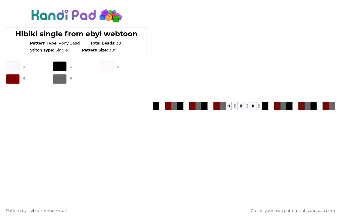 Hibiki single from ebyl webtoon - Pony Bead Pattern by skibidixhomosexual on Kandi Pad - brown,gray,hibiki,hibiki ebyl,ebyl,webtoon,everything but your life,black,white,red