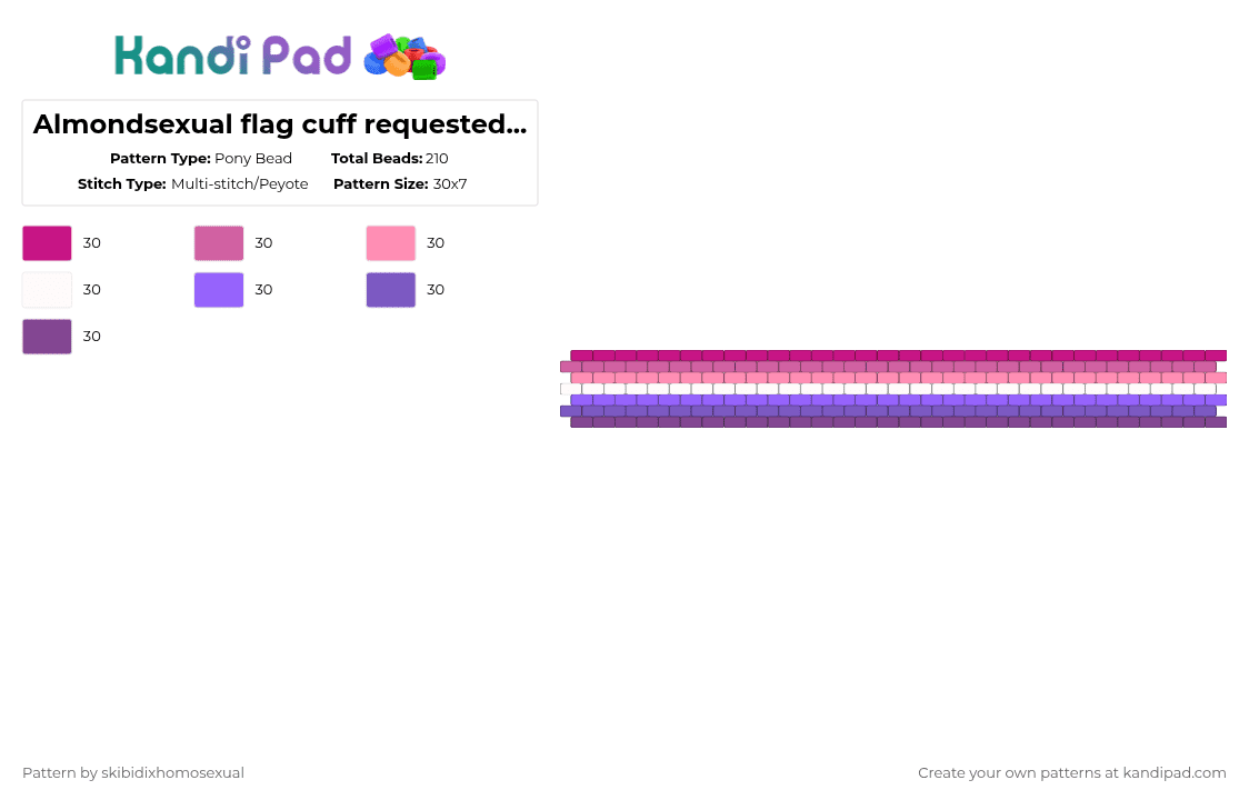 Almondsexual flag cuff requested: yippie_autism - Pony Bead Pattern by skibidixhomosexual on Kandi Pad - pink,purple,lgbtqia,lgbtq,pride,queer,lgbt,almondsexual,almond,almond sexual