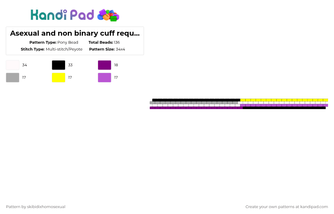 Asexual and non binary cuff requested by: pizookie - Pony Bead Pattern by skibidixhomosexual on Kandi Pad - pink,lgbtq,lgbtqia,queer,pride,asexual,non binary,nonbinary,a sexual
