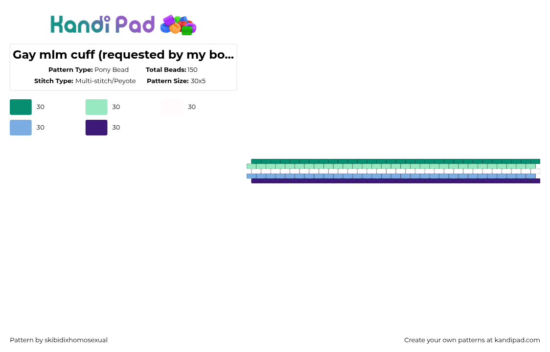 Gay mlm cuff (requested by: st4rry) - Pony Bead Pattern by skibidixhomosexual on Kandi Pad - teal,gay,mlm,pride,lgbtqia,lgbtq,cuff,peyote,even