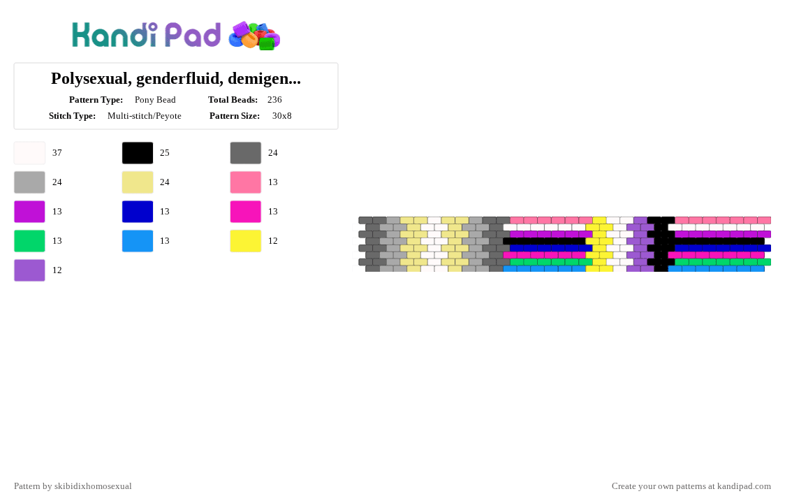 Polysexual, genderfluid, demigender, and nonbinary flag cuff requested by: someonetookmysliceofbread - Pony Bead Pattern by skibidixhomosexual on Kandi Pad - beige,pink,purple,colorful,lgbtq,pride,demigender,genderfluid,nonbinary,demi gender,polysexual,gender fluid
