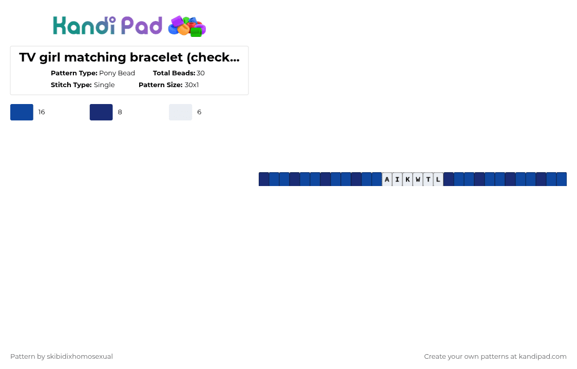 TV girl matching bracelet (check my account for the other / the pink one)) - Pony Bead Pattern by skibidixhomosexual on Kandi Pad - aikwtl,tv girl,blue,purple,tvgirl,matching,single,music
