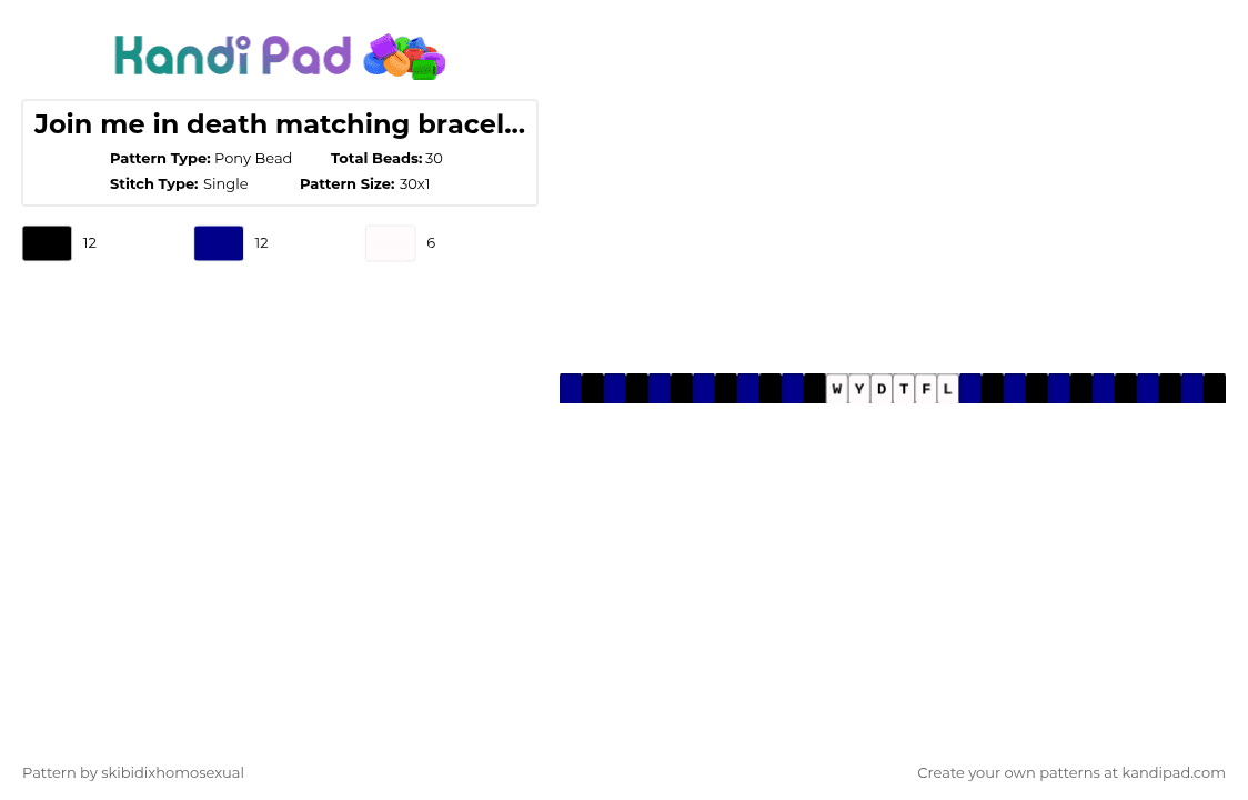 Join me in death matching bracelets 1/2 - Pony Bead Pattern by skibidixhomosexual on Kandi Pad - song,band,music,lyrics,black,join me in death,matching,jmid