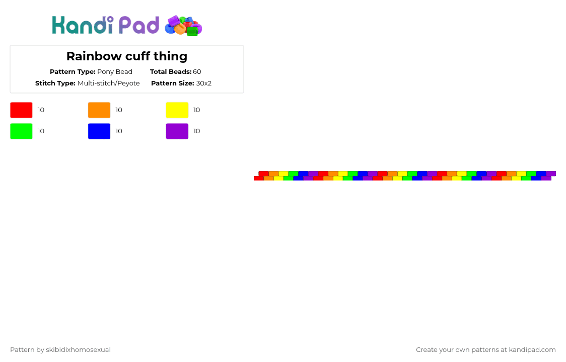 Tiny rainbow cuff thing - Pony Bead Pattern by skibidixhomosexual on Kandi Pad - purple,rainbow,colors,cuff,pride,lgbt,lgbtq,lgbtqia,not impossible