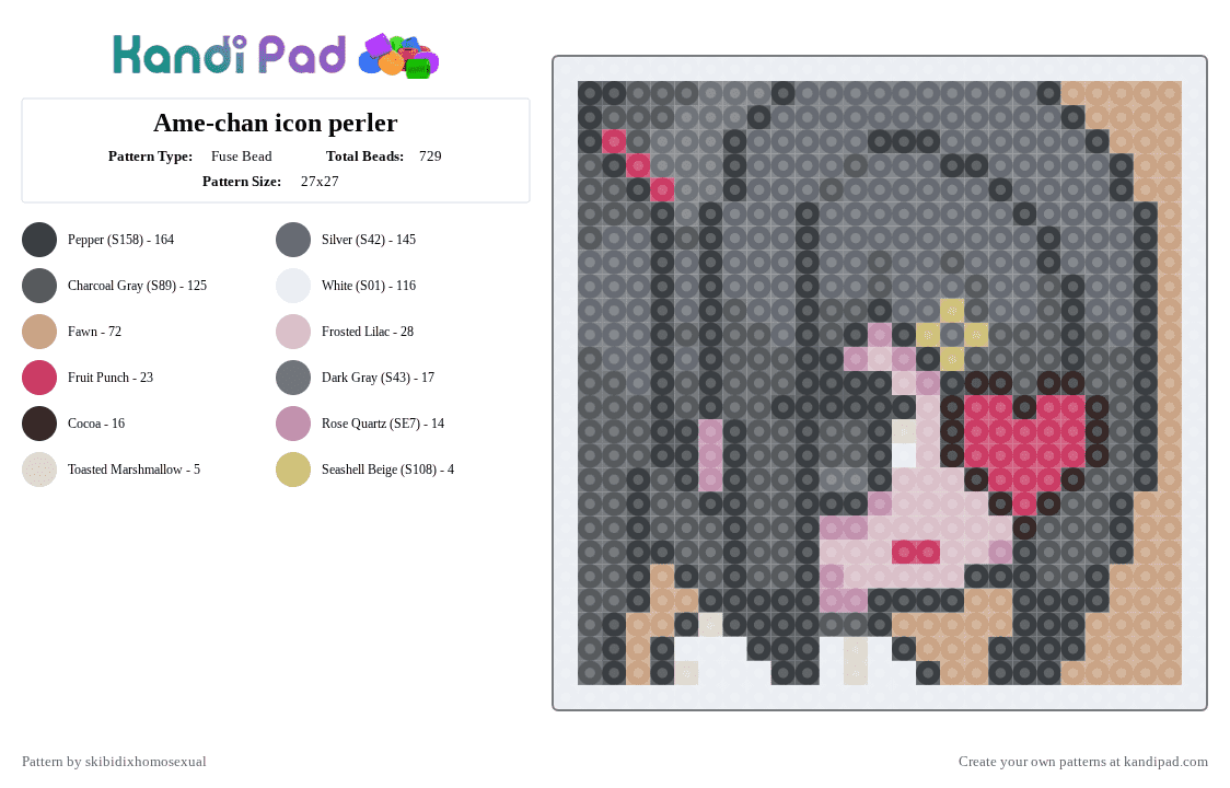 Ame-chan icon perler - Fuse Bead Pattern by skibidixhomosexual on Kandi Pad - gray,beige,ame,ame chan,amechan,needy streamer,needy streamer overload,kangle,kangel,nso