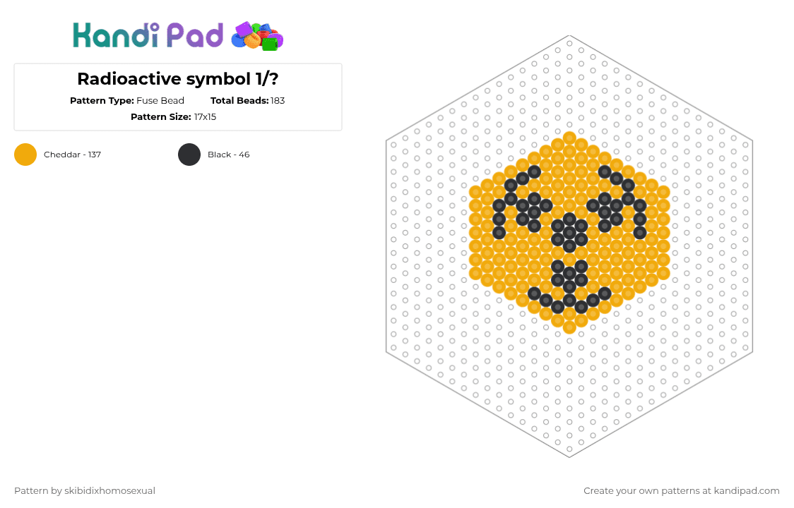 Radioactive symbol perler bead art - Fuse Bead Pattern by skibidixhomosexual on Kandi Pad - orange,sign,radioactive,poison,goop,yellow,symbol,slime
