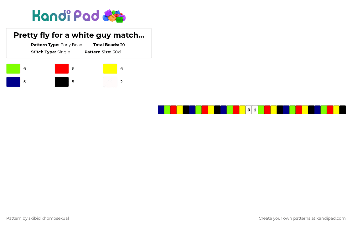 Pretty fly for a white guy matching bracelets 2/2 - Pony Bead Pattern by skibidixhomosexual on Kandi Pad - 31, band, lyrics, matching, music, pffawg, pretty fly for a white guy, song