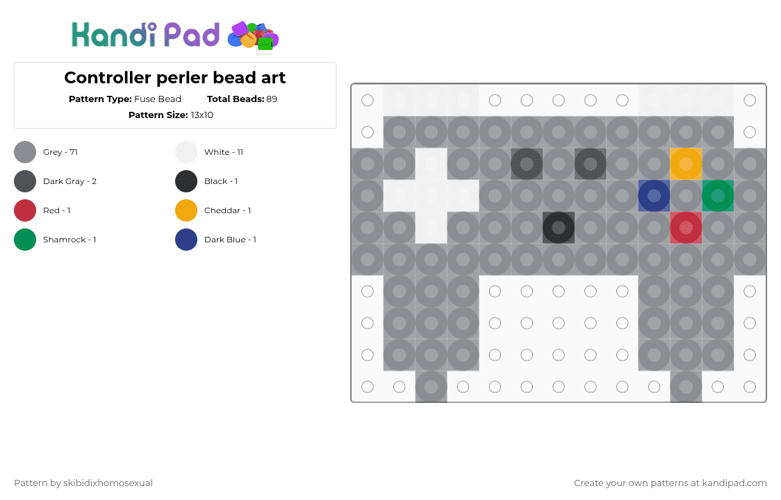 Controller perler bead art - Fuse Bead Pattern by skibidixhomosexual on Kandi Pad - gray,controller,shigaraki,charm,ps4,xbox,game,gaming,gamer