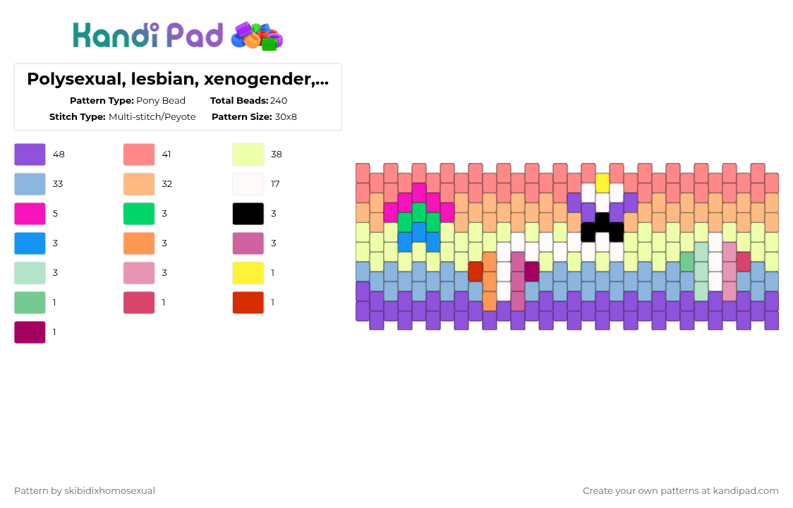Polysexual, lesbian, xenogender, nonbinary, and abrosexual star cuff requested by: elliesfinger - Pony Bead Pattern by skibidixhomosexual on Kandi Pad - yellow,purple,colorful,lgbtq,lgbtqia,cuff,pride,flags,multi flags,colors,unknown flags