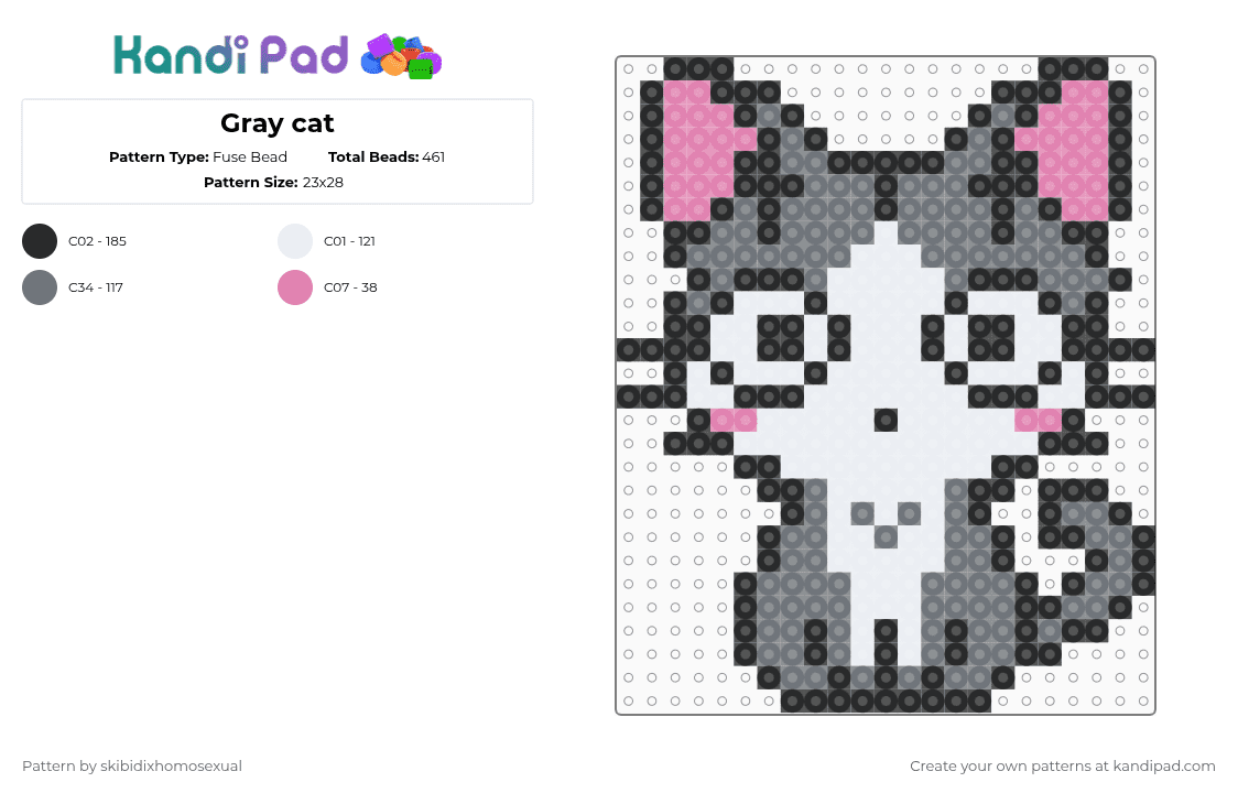 Gray cat - Fuse Bead Pattern by skibidixhomosexual on Kandi Pad - gray,cat,kitten,kitty,stripe,cute,tail,blush