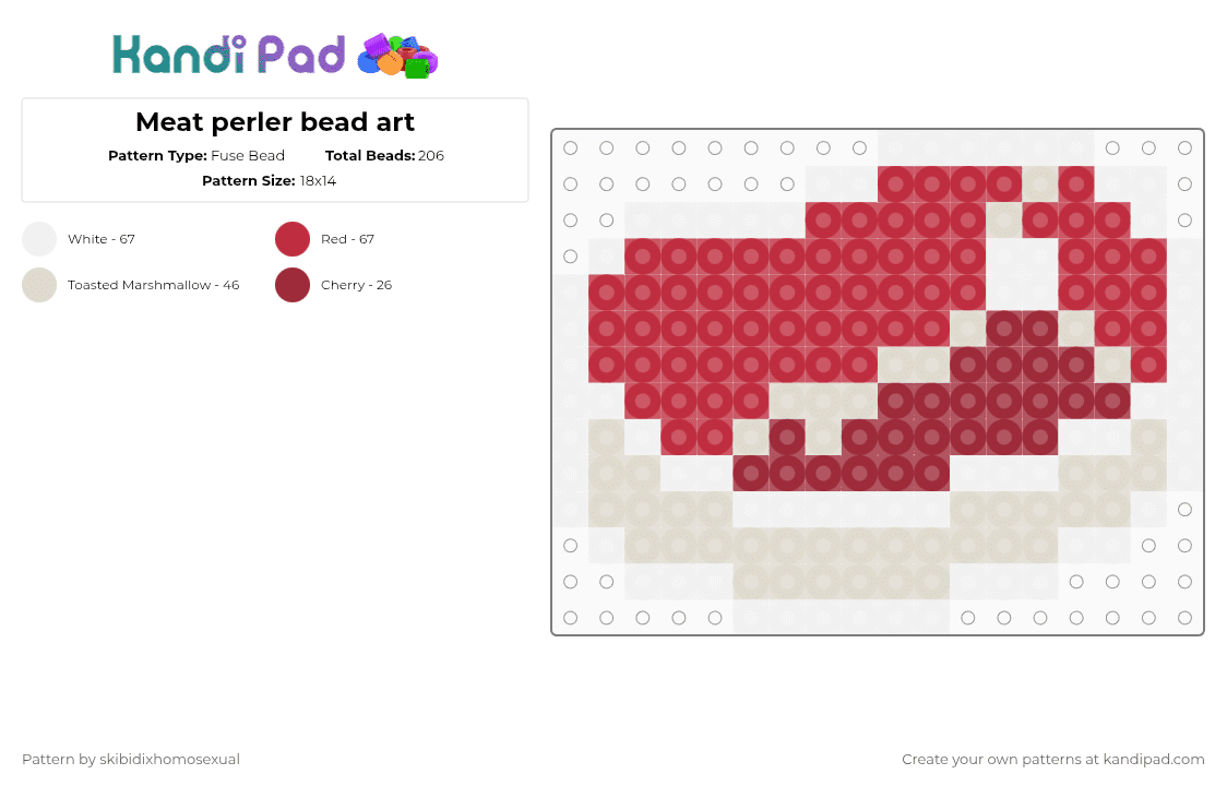 Meat perler bead art - Fuse Bead Pattern by skibidixhomosexual on Kandi Pad - red,beige,meat,meats,grinder,emoji,blood,bloody,bone,chunk