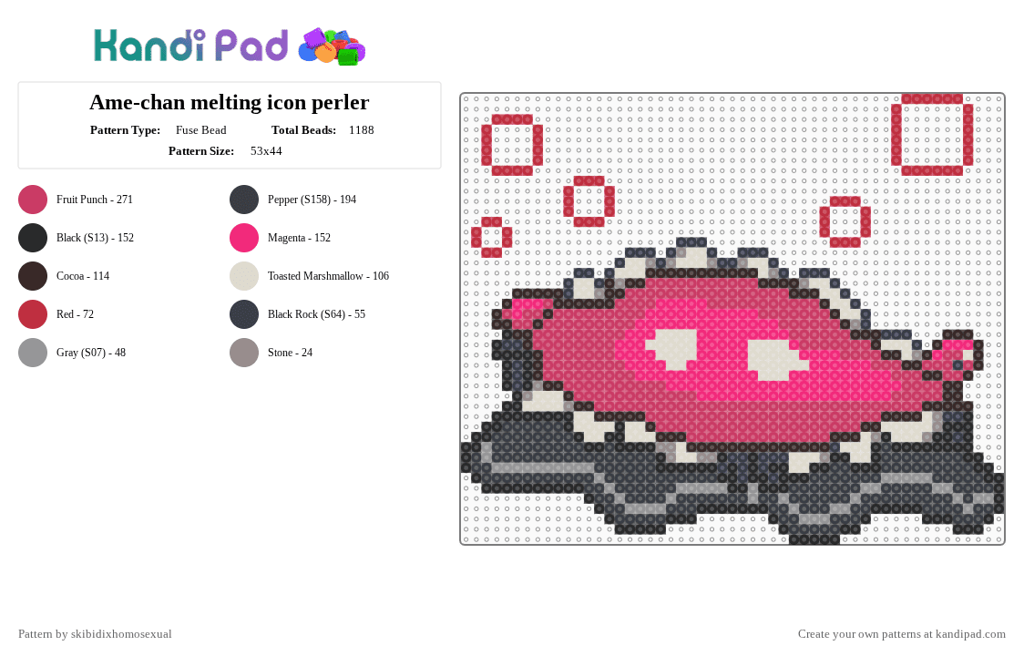 Ame-chan melting icon perler - Fuse Bead Pattern by skibidixhomosexual on Kandi Pad - ame, ame chan, amechan, kangel, kangle, needy streamer, needy streamer overload, nso, pink
