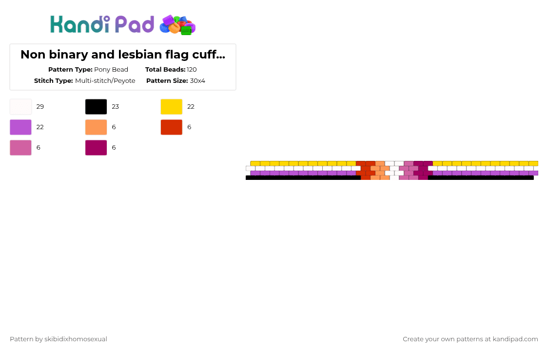 Non binary and lesbian flag cuff requested by: koolkandiz - Pony Bead Pattern by skibidixhomosexual on Kandi Pad - yellow,pink,lgbtq,lgbtqia,pride,queer,nonbinary,non binary,lesbian,lesbain