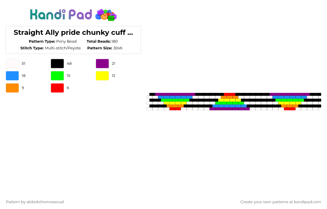 Straight Ally pride chunky cuff requested by: browniebass227 - Pony Bead Pattern by skibidixhomosexual on Kandi Pad - pink,light blue,green,pride,straight ally,lgbtq,lgbtqia,ally,straight,cuff,rainbow