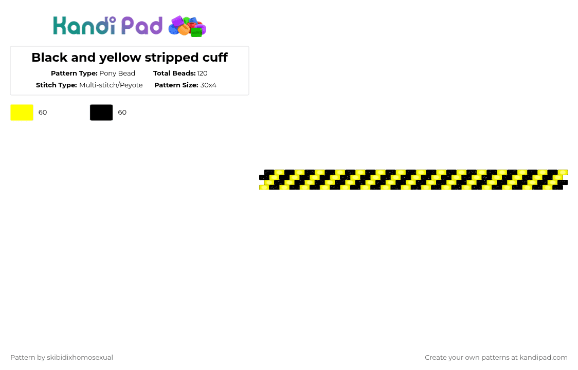 Black and yellow stripped cuff - Pony Bead Pattern by skibidixhomosexual on Kandi Pad - yellow,black,stripped,glitter,glow,glow in the dark,caution tape
