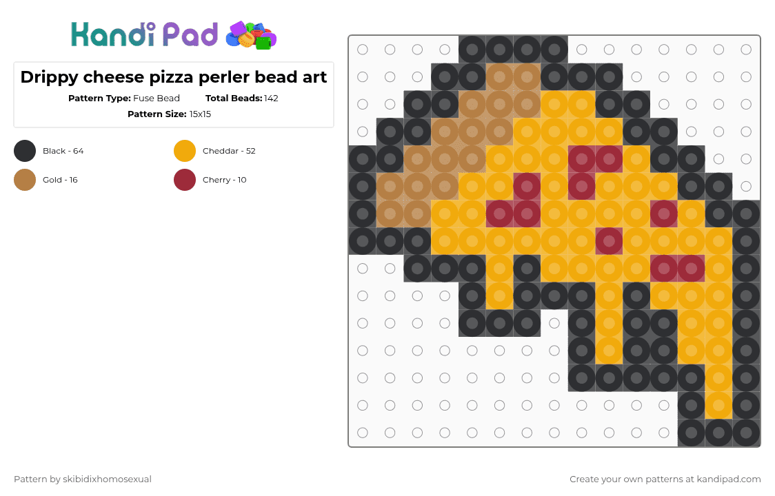 Drippy cheese pizza perler bead art - Fuse Bead Pattern by skibidixhomosexual on Kandi Pad - orange,pizza,food,cheese,drippy,drip,slice,ninja turtles,pizza slice