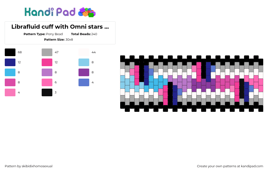 Librafluid cuff with Omni stars (requested by: loki_jay_rose) I tried... :c (LGBTQ+ pride) - Pony Bead Pattern by skibidixhomosexual on Kandi Pad - librafluid,omnisexual,beige,pink,pride,omni,stars,lgbtq,lgbtqia