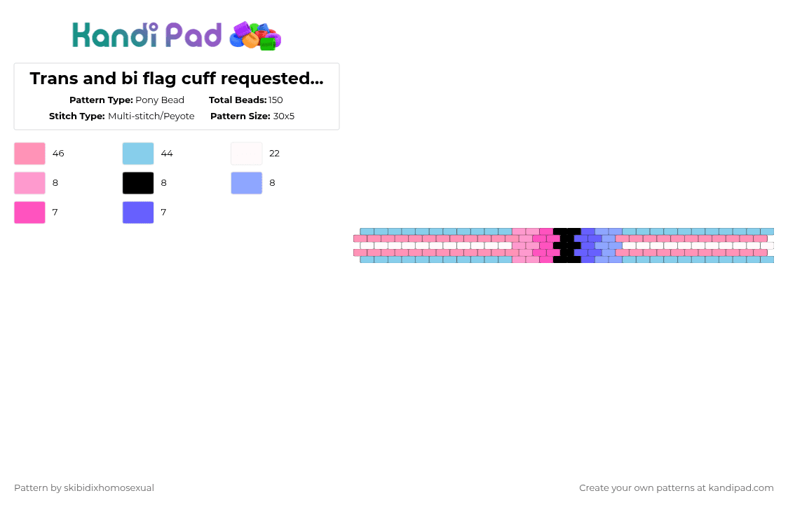 Trans and OMNI flag cuff requested by: elliot3beads  4/4 - Pony Bead Pattern by skibidixhomosexual on Kandi Pad - light blue,pink,lgbt,lgbtq,lgbtqia,pride,cuff,trans,omni,omnisexual