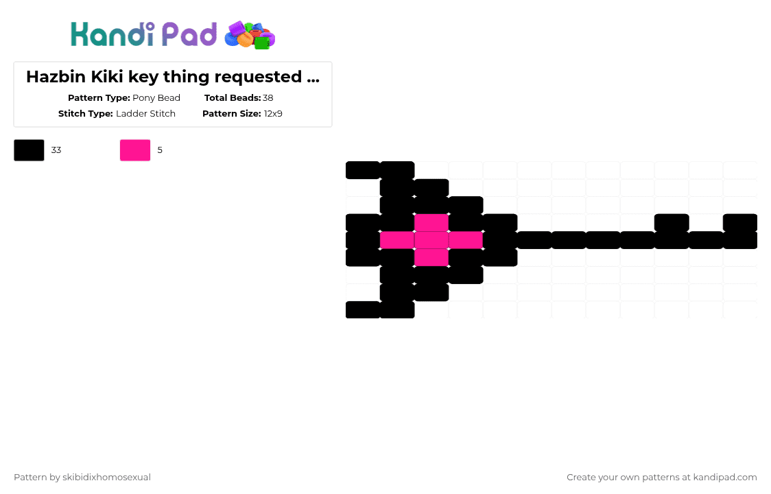 Hazbin Kiki key thing requested by: coralrayne  1/2 - Pony Bead Pattern by skibidixhomosexual on Kandi Pad - black,hazbin,hazbin hotel,hotel,key,keys,pink,kiki