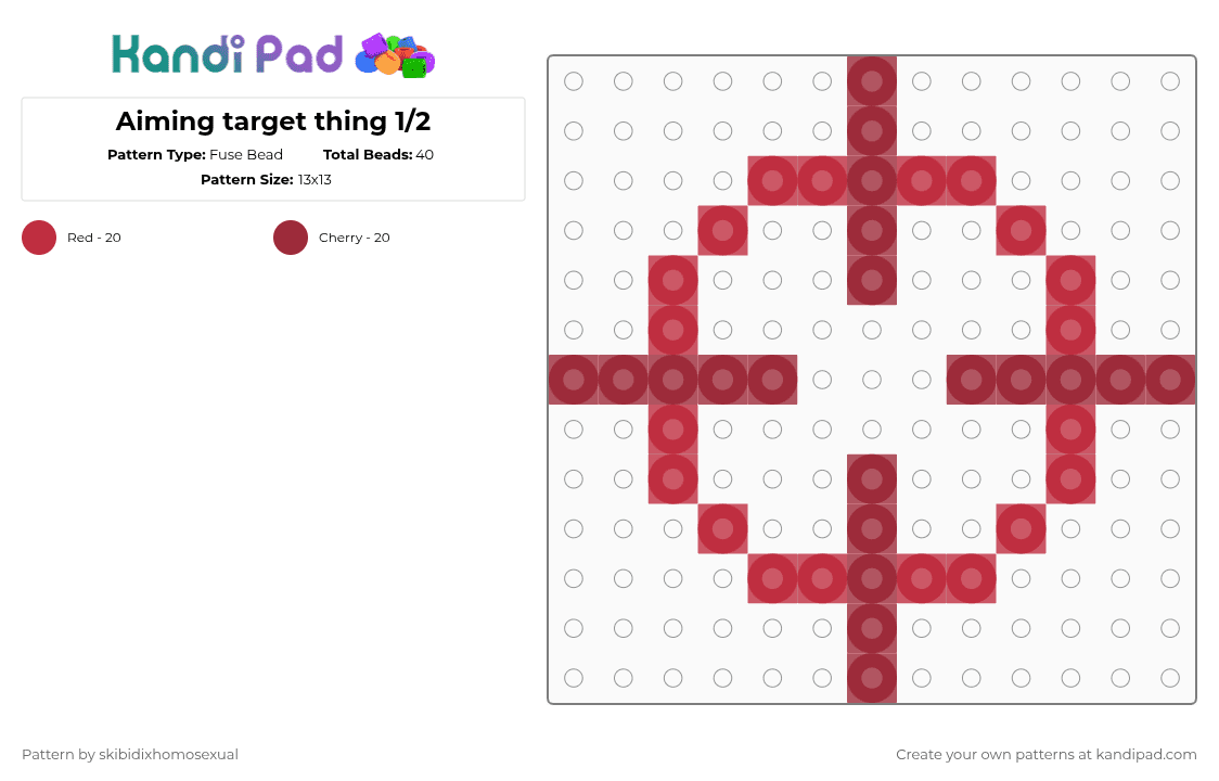 Aiming target thing 1/2 - Fuse Bead Pattern by skibidixhomosexual on Kandi Pad - red,target,hunting,prey,predator,hunt,deer,gun