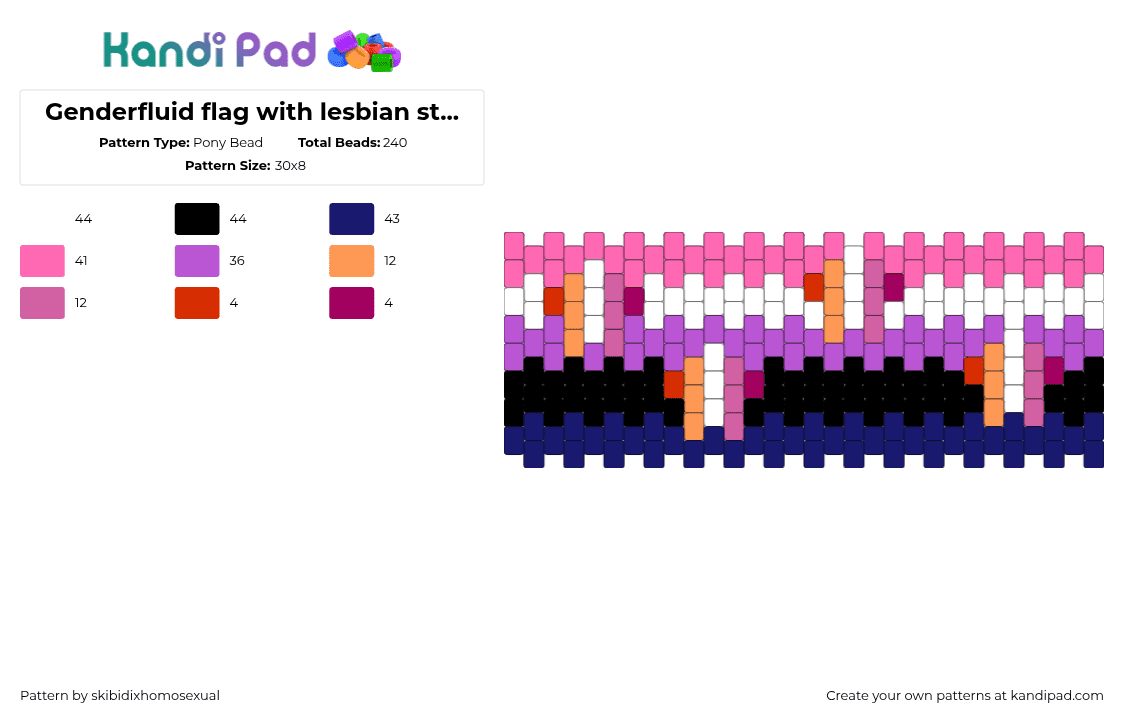 Genderfluid flag with lesbian stars (requested by: g4l4cti4l) LGBTQ+ pride - Pony Bead Pattern by skibidixhomosexual on Kandi Pad - pink,purple,lgbtqia,lgbtq,pride,genderfluid,lesbian,gender fluid,stars,cuff