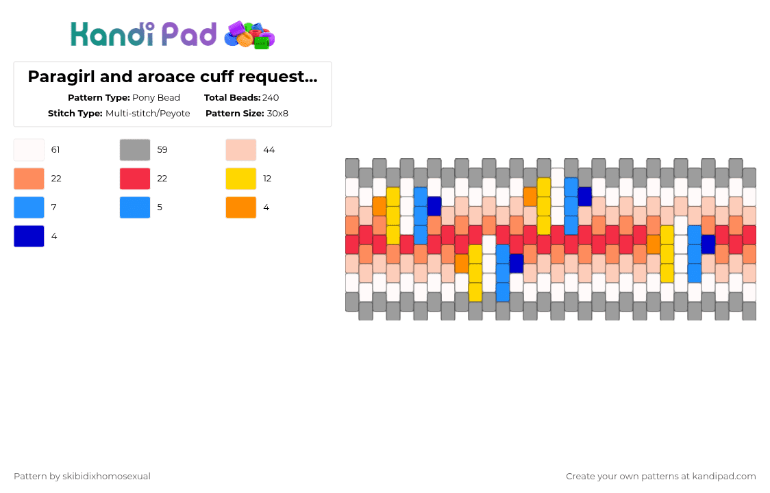 Paragirl and aroace cuff requested by: jup1ter_k4nd1z - Pony Bead Pattern by skibidixhomosexual on Kandi Pad - gray,orange,beige,pride,lgbtq,lgbtqia,cuff,lgbt,aroace,paragirl,para