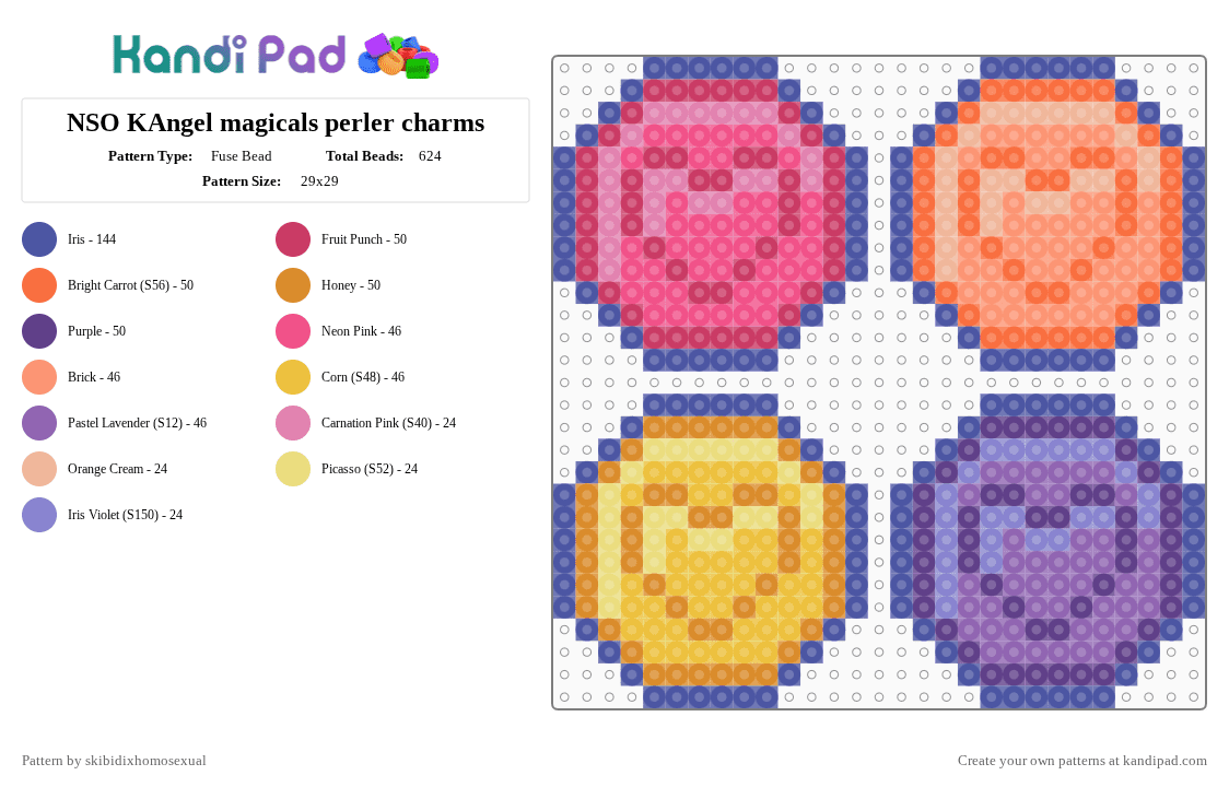 NSO KAngel magicals perler charms - Fuse Bead Pattern by skibidixhomosexual on Kandi Pad - purple,pink,orange,nso,needy streamer,needy streamer overload,magicals,kangel,kangle,ame,amechan