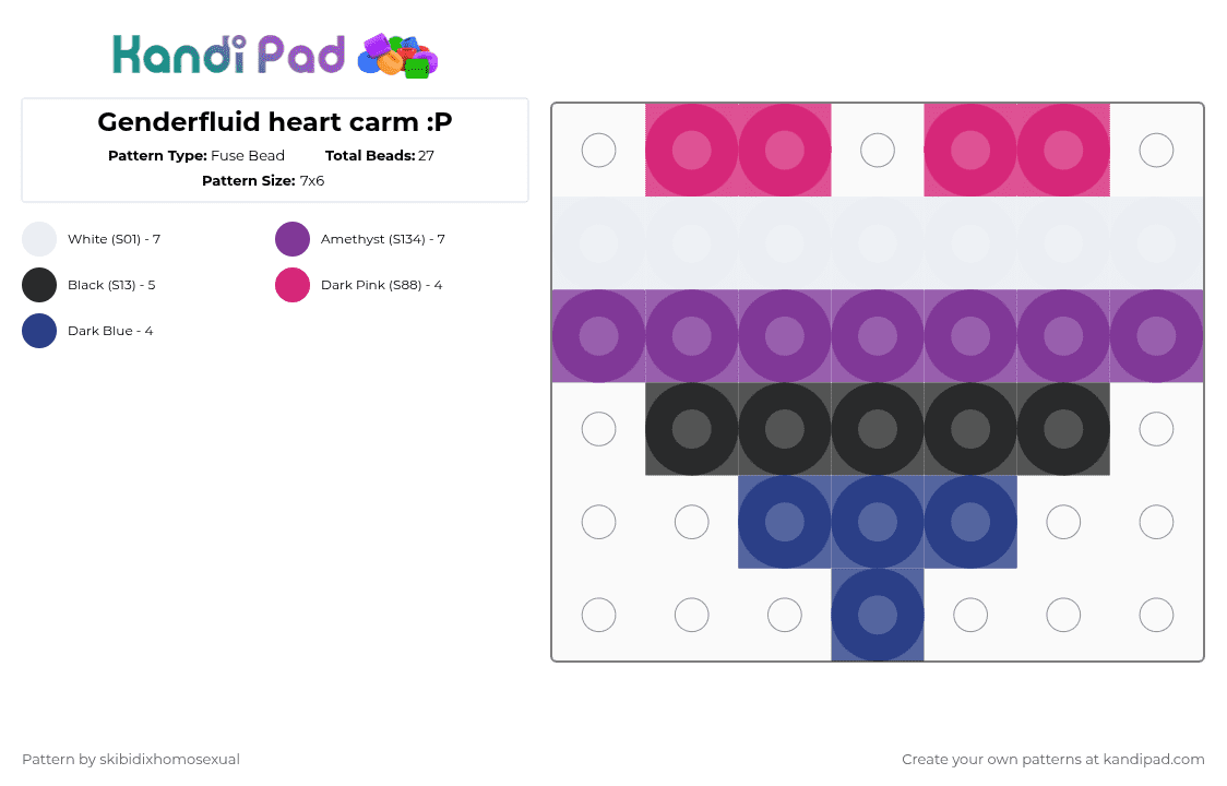 Genderfluid heart charm :P - Fuse Bead Pattern by skibidixhomosexual on Kandi Pad - blue, charm, gender, genderfluid, heart, lgbt, lgbtq, lgbtqia, pink, pride