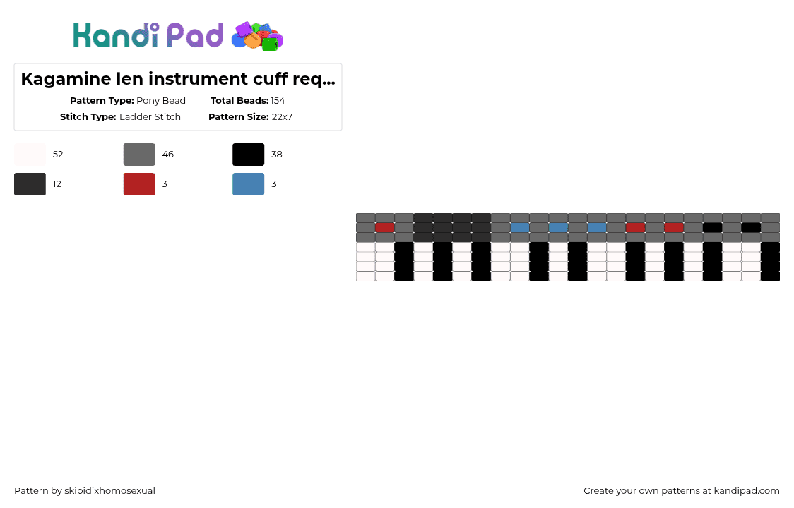 Kagamine len instrument cuff requested by: Li-zard - Pony Bead Pattern by skibidixhomosexual on Kandi Pad - gray,music,kagamine len,vocaloid,band,piano,cuff,ladder stitch