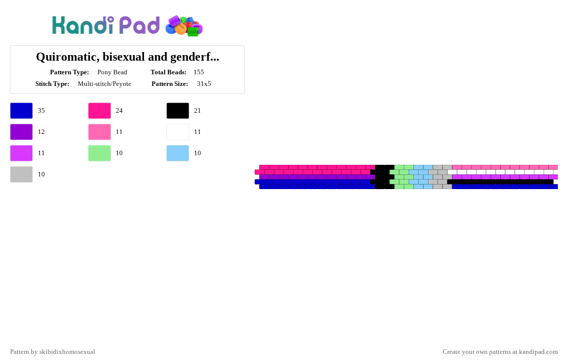 Quiromatic, bisexual and genderfluid cuff flag cuff requested by: billcipherdorito - Pony Bead Pattern by skibidixhomosexual on Kandi Pad - pink,purple,lgbtq,lgbtqia,pride,cuff,lgbt,genderfluid,bi,quiromatic