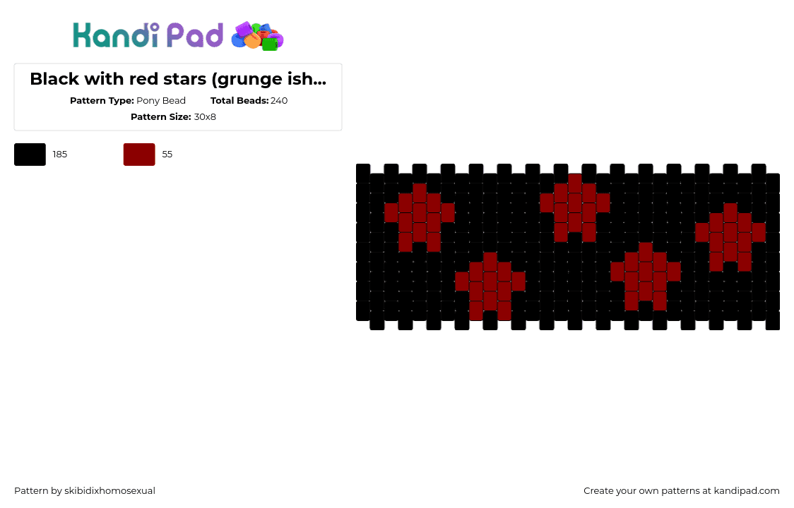 Black with red stars (grunge ish emo no Im not assuming I AM emo btw) - Pony Bead Pattern by skibidixhomosexual on Kandi Pad - 