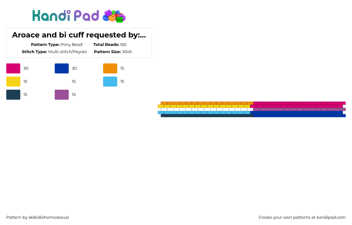 Aroace and bi cuff requested by: r41nb0wplu70 - Pony Bead Pattern by skibidixhomosexual on Kandi Pad - aroace, bi, blue, cuff, flags, lgbtq, lgbtqia, pink, pride, request
