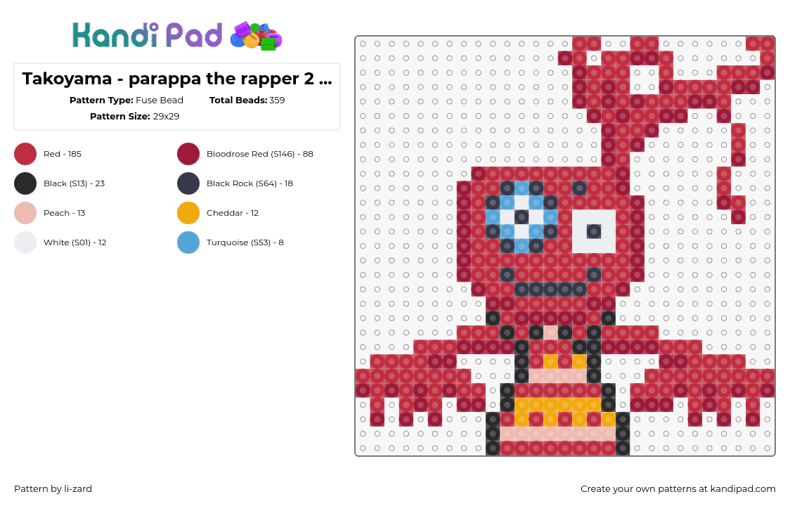 Takoyama - parappa the rapper 2 (Unfinished) - Fuse Bead Pattern by li-zard on Kandi Pad - takoyama,parappa the rapper,character,video game,music,red