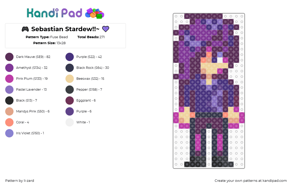 🎮 Sebastian Stardew!!~ 💜 - Fuse Bead Pattern by deleted_user_610566 on Kandi Pad - pink,purple